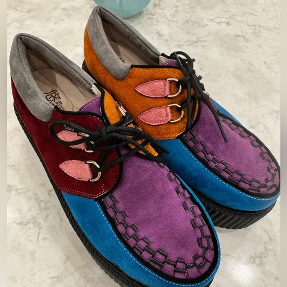 Rose G Platform Creeper Shoes Colorblock Suede Harajuku Y2K Chunky Size 8 - Picture 5 of 11